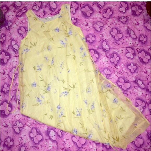 Vintage Dresses & Skirts - 90s chiffon floral print yellow maxi dress